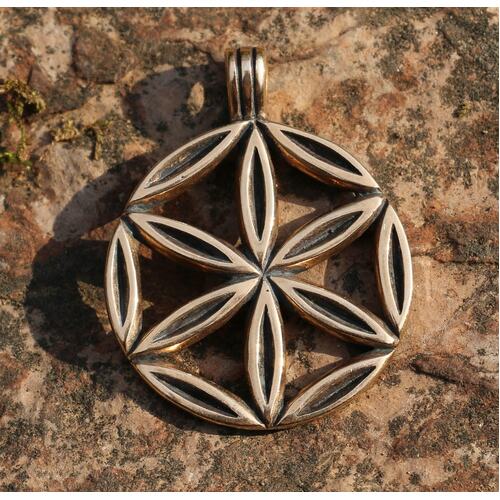 SUN FLOWER PENDANT - Double Sided - Bronze