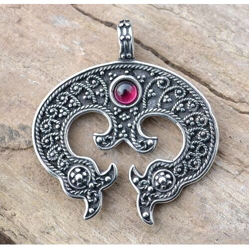 LUNULA PENDANT - Early Medieval - Sterling Silver and Garnet