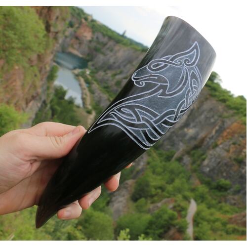 DRINKING HORN - Carved Celtic Wolf